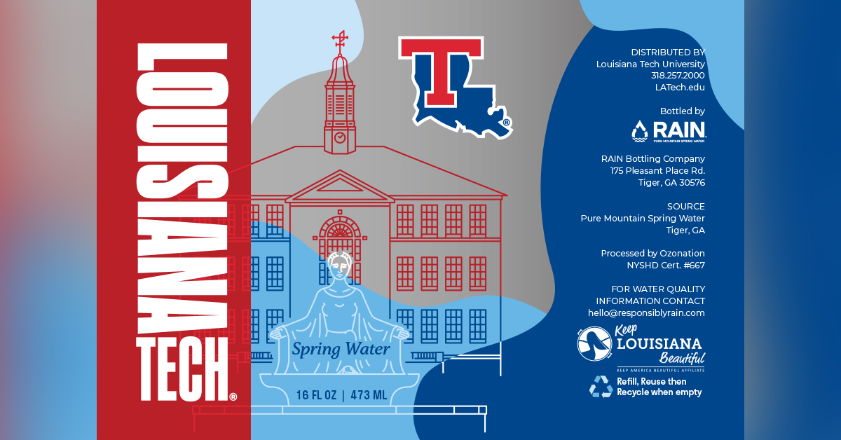 Label for Louisiana Tech aluminum water bottle