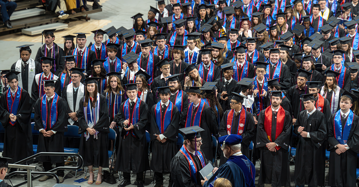 The crowd of graduating students at Louisiana Tech commencement