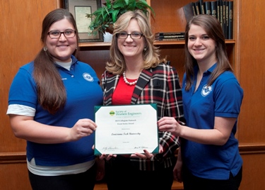 From left: Louisiana Tech SWE President Brittany Copponex, SWE Advisor and Associate Dean Dr. Jenna Carpenter, and Amy Dagate.