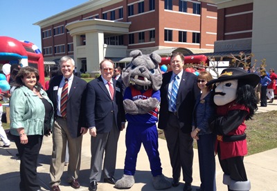 Leaders from Louisiana Tech and Bossier Parish Community College celebrate Bridge to Bulldogs during recent Tech Day at BPCC.