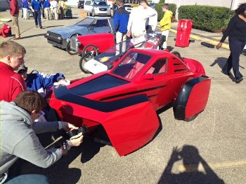 Louisiana Tech's team prepares 'Diesel Dawg' for the Shell Eco-marathon Americas competition in Houston.