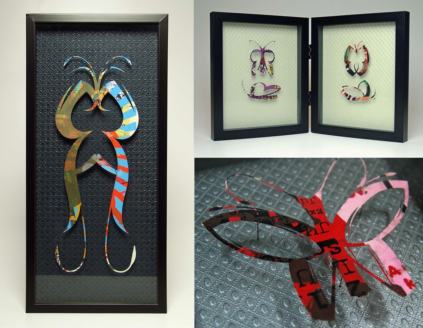 These “letterflies” are laser cut from serigraph test prints and mounted as specimens. Like 3D printing, laser cutting technology will become more common in schools, and LMNOBeasts will be leading that charge as well.