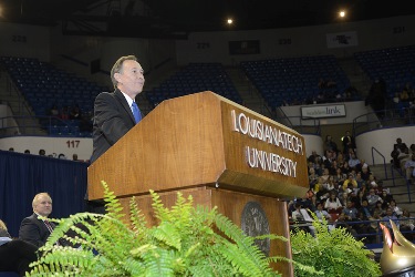 Gerard Braud addresses the 311 Louisiana Tech graduates during fall commencement.