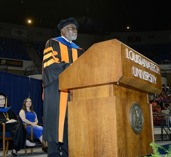 Dr. Reginald Owens addresses the 267 new graduates at Louisiana Tech's summer commencement.