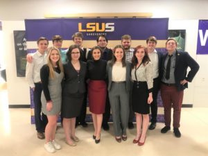 Louisiana Tech Debate Team members are (front, from left) Madison Dunn, Katie McKenzie, Maura Yeagle, Rachel Madore, Leah Hanna, (back, from left) Nate Foster, Brye Edwards, Charlie McBride, Steve Garcia, Kendrick Kruskie, Seth McReynolds, and Cody Kitchens.