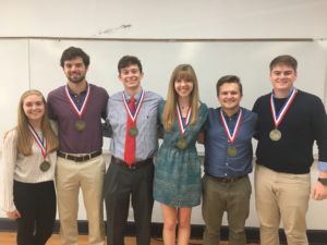 GCSP graduates are (from left) Natalie Mueller, Stephen Bierschenk, John Aguillard, Rachel Hegab, Jacob Fontenot, and Seth McReynolds.