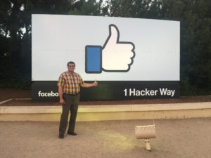 Azimi stands outside the headquarters of Facebook.