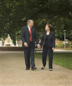 President Emeritus Dr. Dan Reneau and Linda Reneau in the Quad