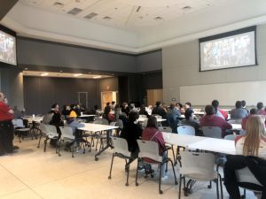 Students gather for the FIRST robotics competition.