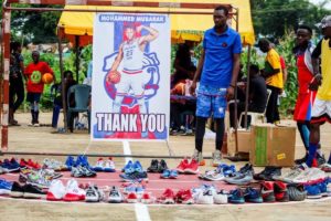 Mohammed shows off donated shoes