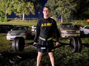 Army ROTC cadet works out for PT.