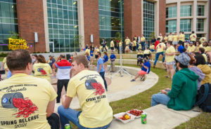 Students gather for crawfish at the annual Spring Release event in the College of Engineering and Science.