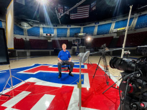 Coach Leon Barmore answers questions for an upcoming documentary film.