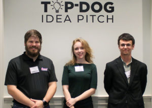 Second place Idea Pitch winners (from left) Desmond Lamb, Jody Johnson, and Jacob Moore; creators of "Wildfire Portable Firepit"