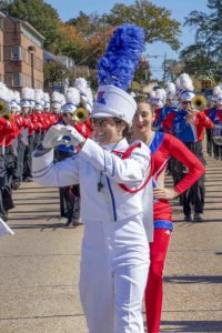 Louisiana Tech drum major leads the band in the Homecoming parade