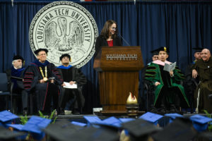 Katie Samuels delivers the commencement address.