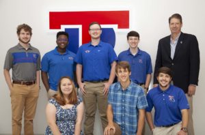 Front Row: Karina Chang, Joseph Brown, Blake Perrin. Back Row: Cameron Thomas, Andrew Turner, Travis Knippers, Nicholas Winkelmann, COES Dean Hisham Hegab