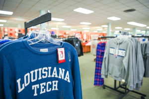 Licensed Louisiana Tech shirts in the University bookstore.